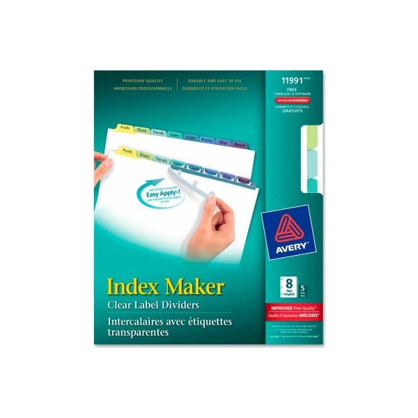 Avery Dennison Avery 8-Colored Tabs Presentation Divider, Print-on, 8.5"x11", 8 Tabs, 5 Sets, White/Multicolor 11991 - main